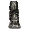 New Rock Mens 407-S1 Silver Cross Black Reactor Sole Leather Ankle Boots Gothic sold by Tru Clothing