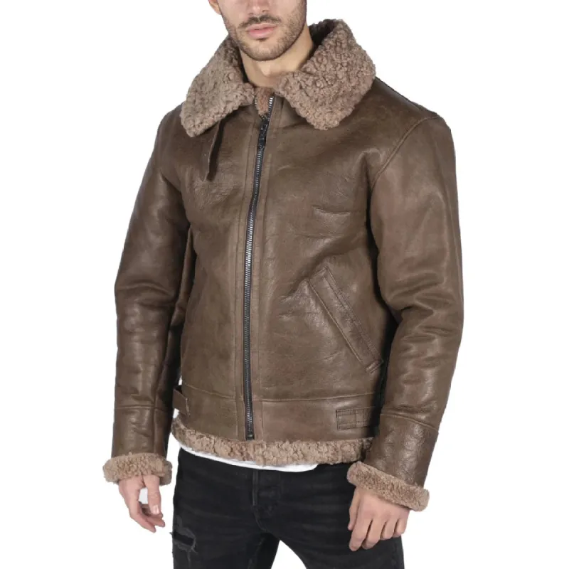 Men's Sheepskin Leather B3 Flying Aviator Brown Teddy Sheep Fur sold by Tru Clothing