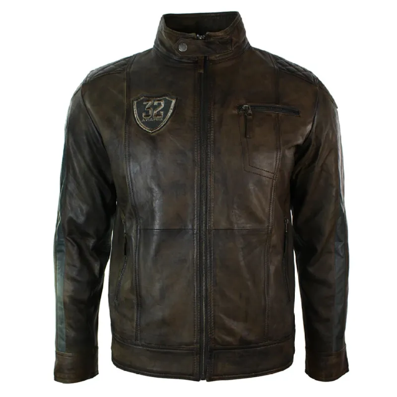 Men's Antique Brown Biker Leather Jacket sold by Tru Clothing