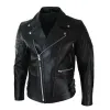 Men's Cross Zip Cow Hide Padded Biker Jacket White Black Brando sold by Tru Clothing