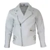 Men's Cross Zip Cow Hide Padded Biker Jacket White Black Brando sold by Tru Clothing