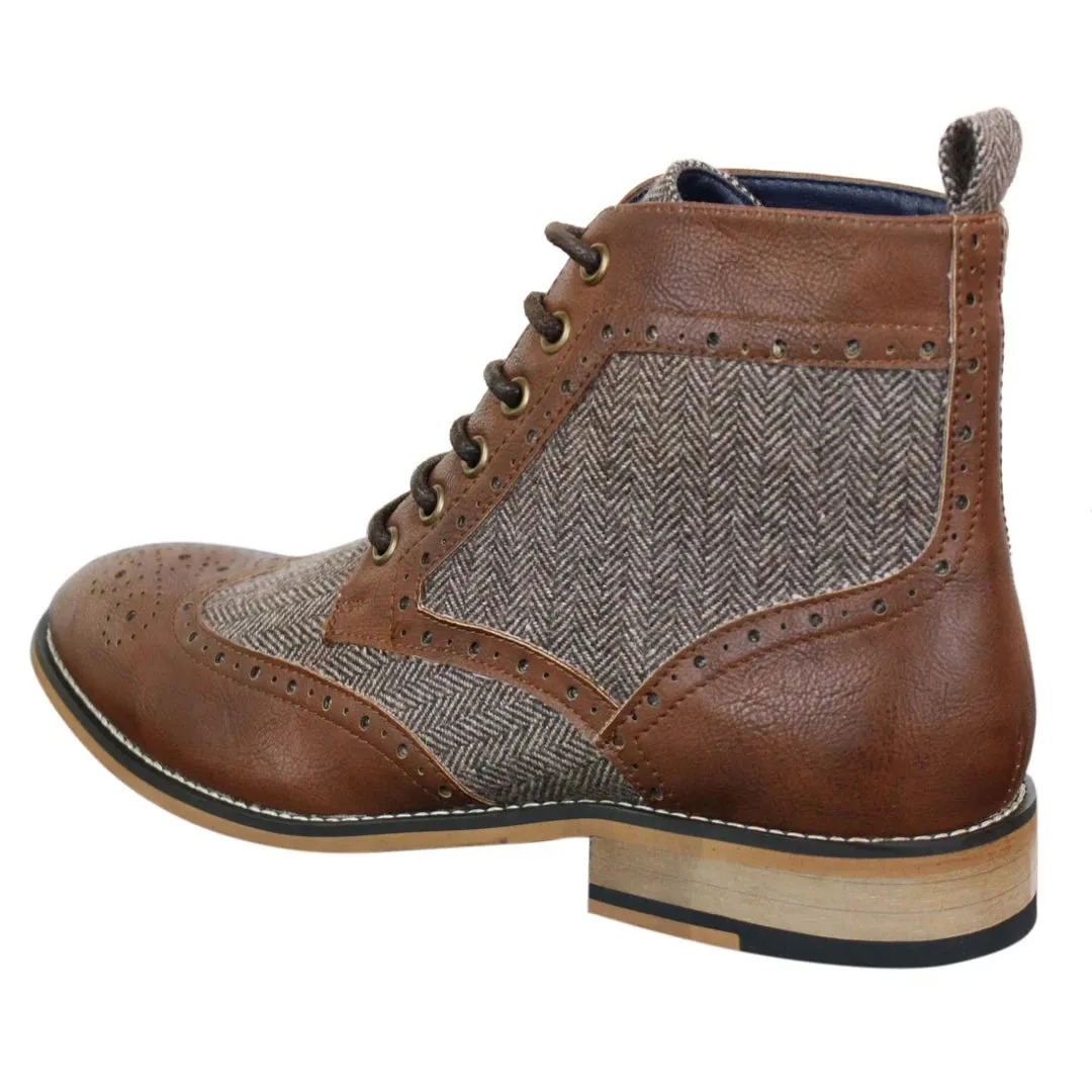 Cavani Sherlock - Mens Leather & Tweed Herringbone Ankle Boots sold by Tru Clothing product image thumbnail 4