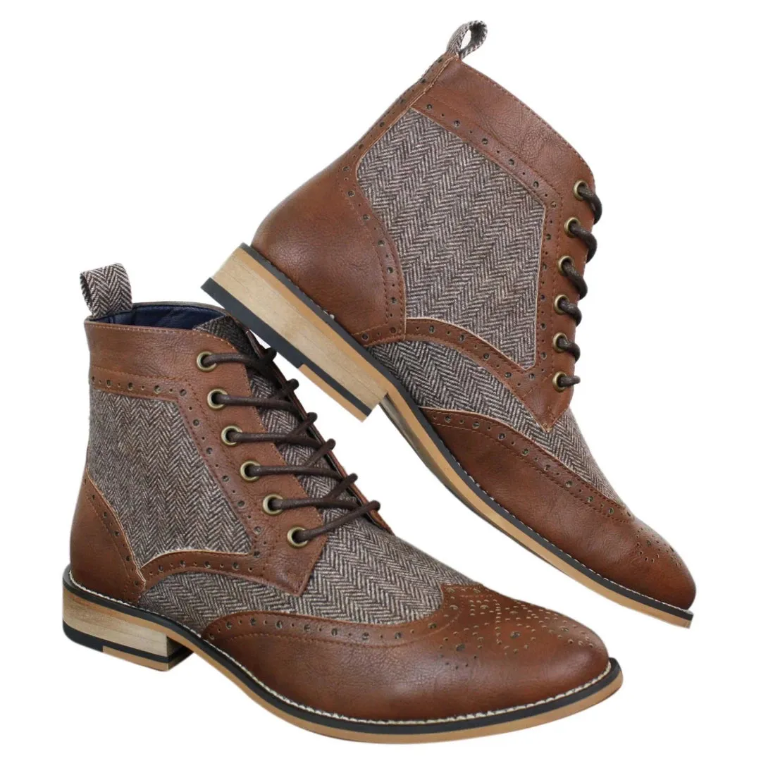 Cavani Sherlock - Mens Leather & Tweed Herringbone Ankle Boots sold by Tru Clothing product image thumbnail 3