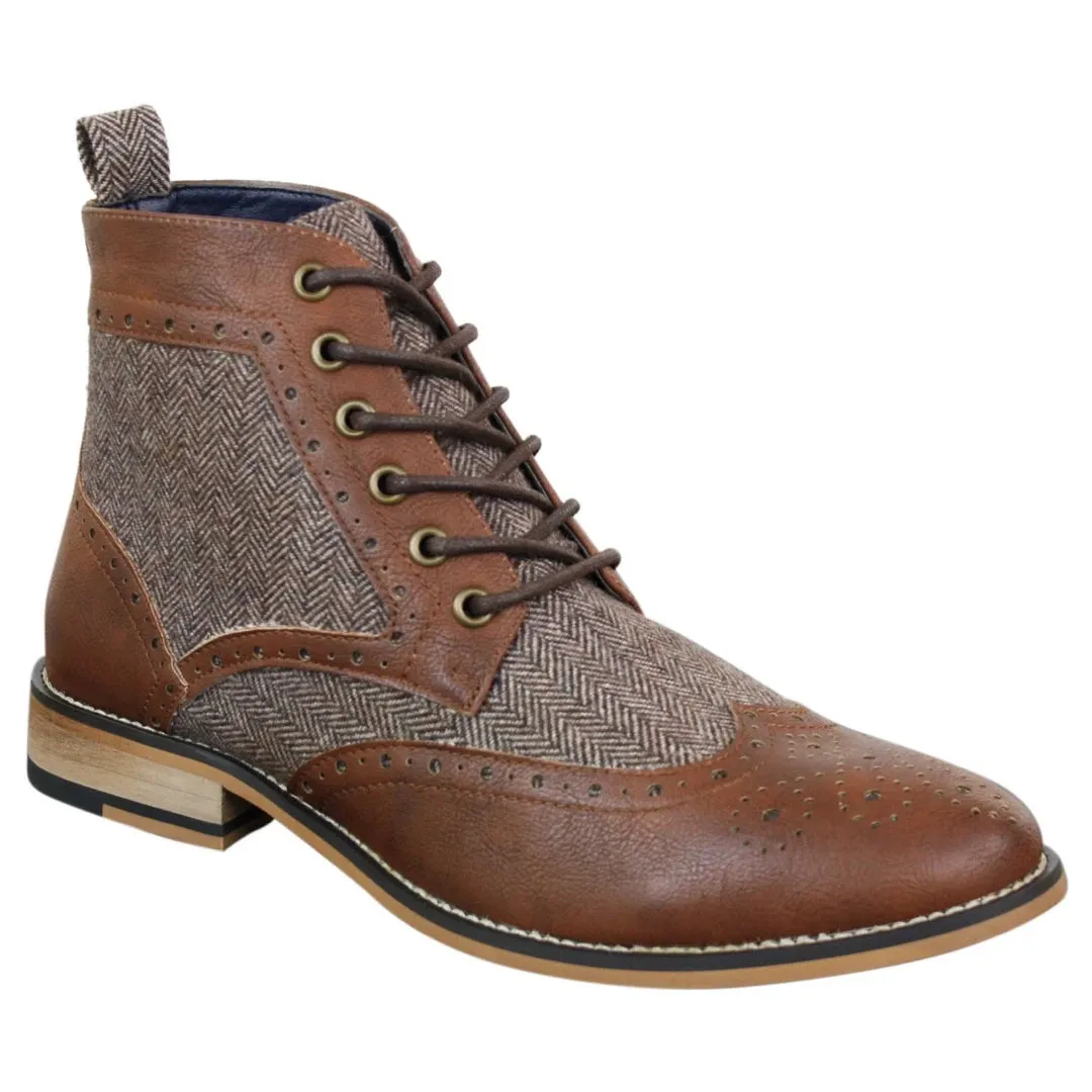 Cavani Sherlock - Mens Leather & Tweed Herringbone Ankle Boots sold by Tru Clothing product image thumbnail 2