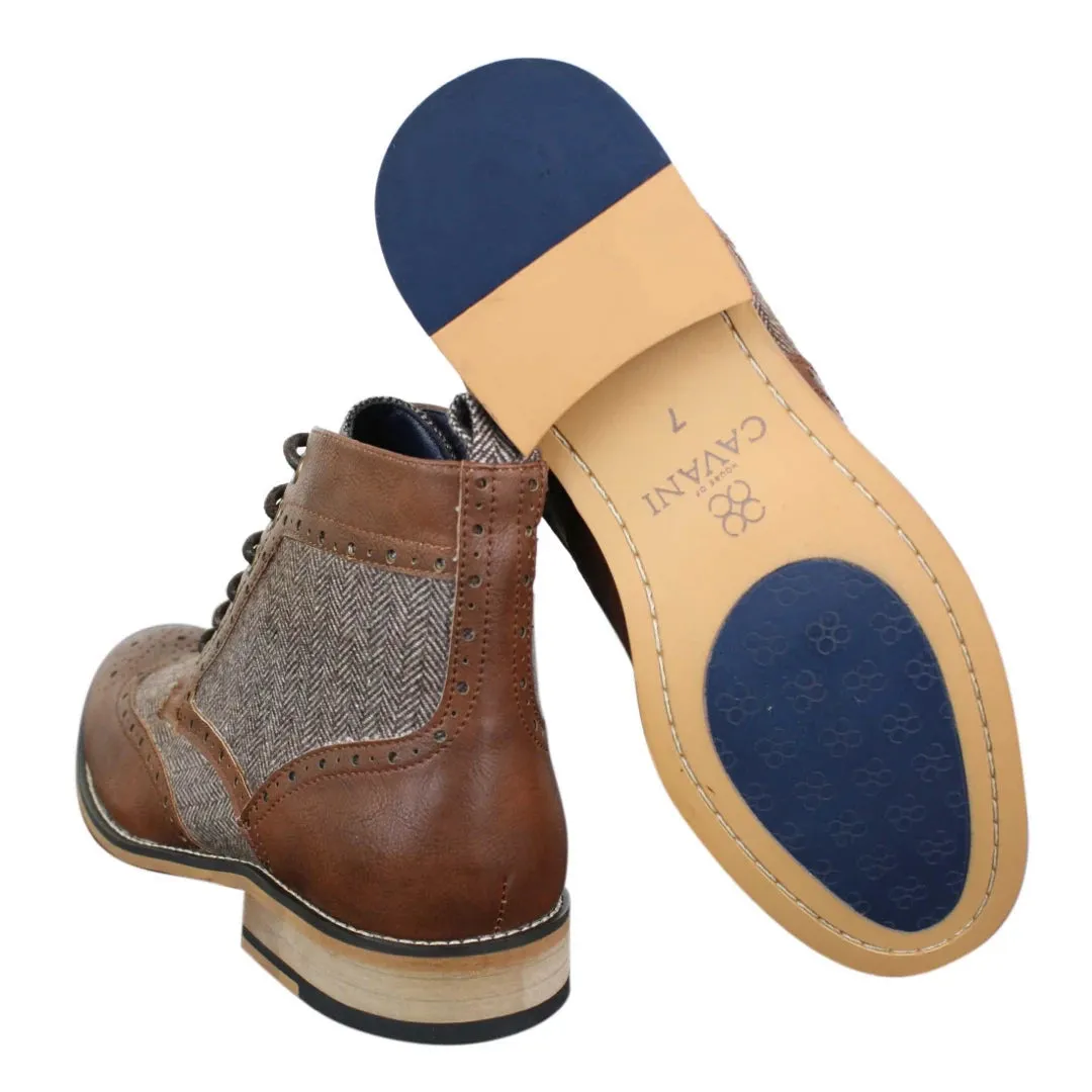 Cavani Sherlock - Mens Leather & Tweed Herringbone Ankle Boots sold by Tru Clothing product image thumbnail 5
