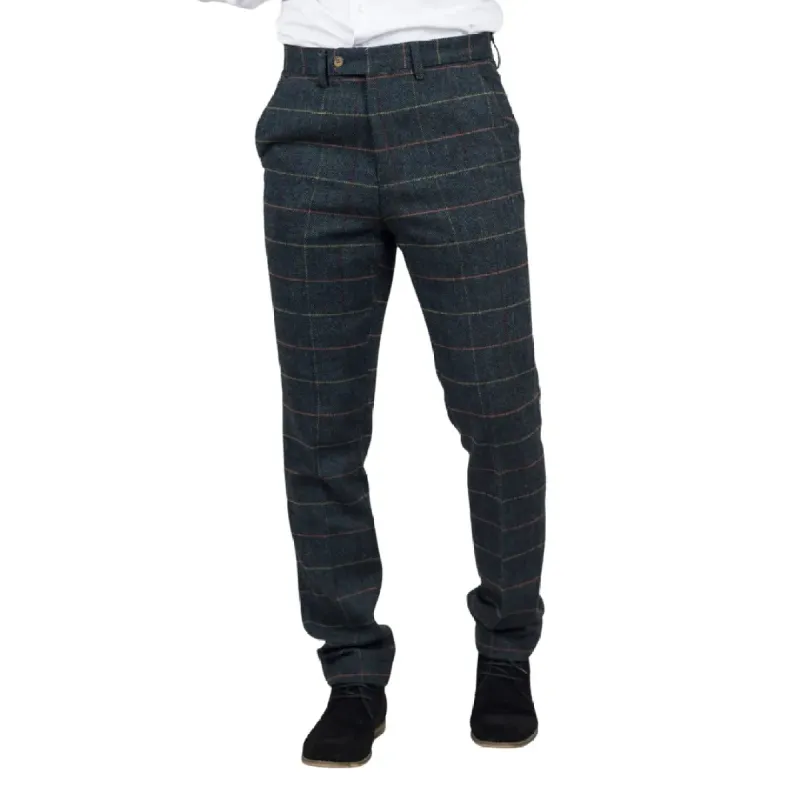 Archer - Men's Navy Checked Herringbone Tweed Trousers sold by Tru Clothing