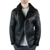 Men's Shearling Sheepskin Faux Fur B3 Aviator Flying Jacket Cross Zip RAF Black sold by Tru Clothing