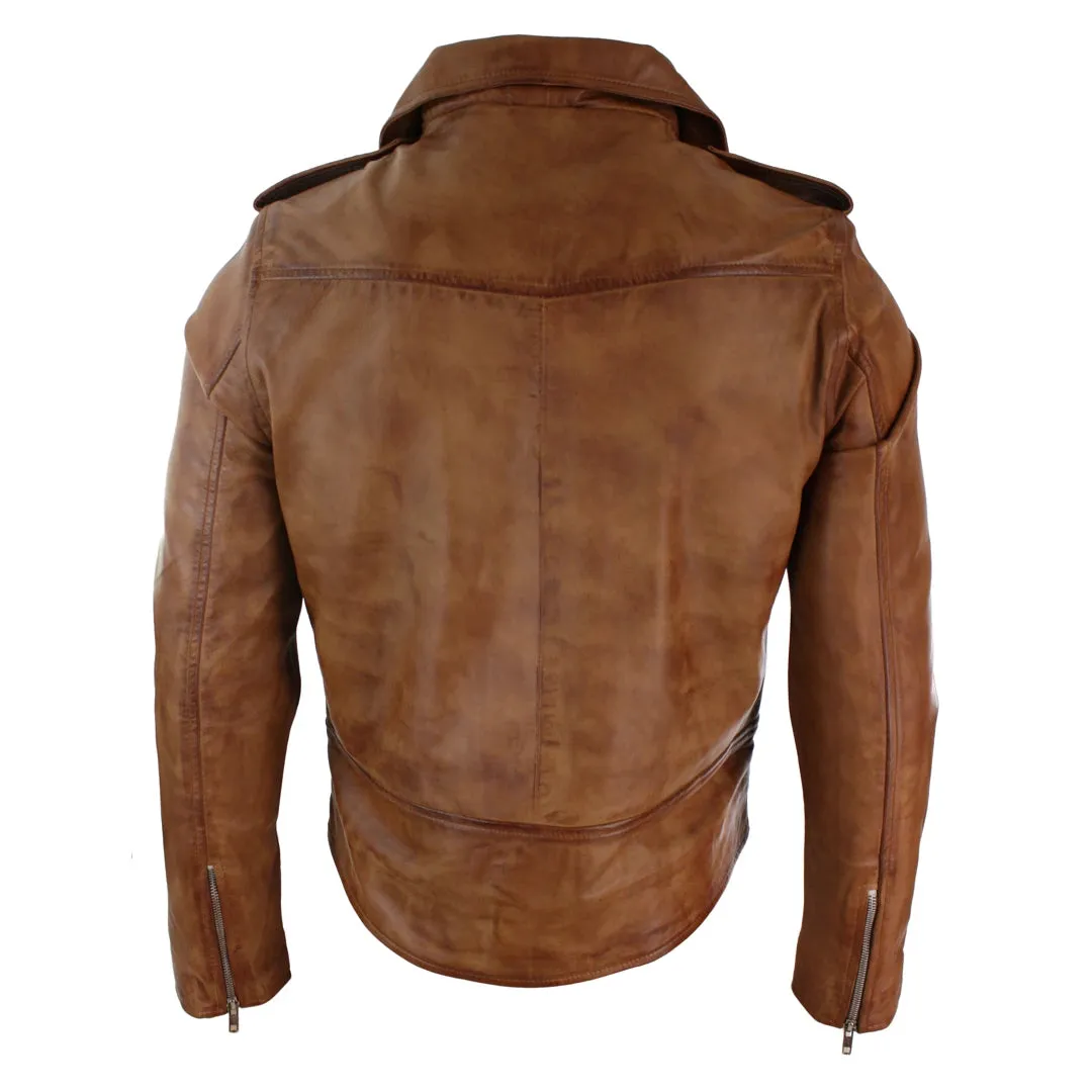 Men's Cross Zip Tan Brown Brando Soft Leather Jacket sold by Tru Clothing product image thumbnail 5