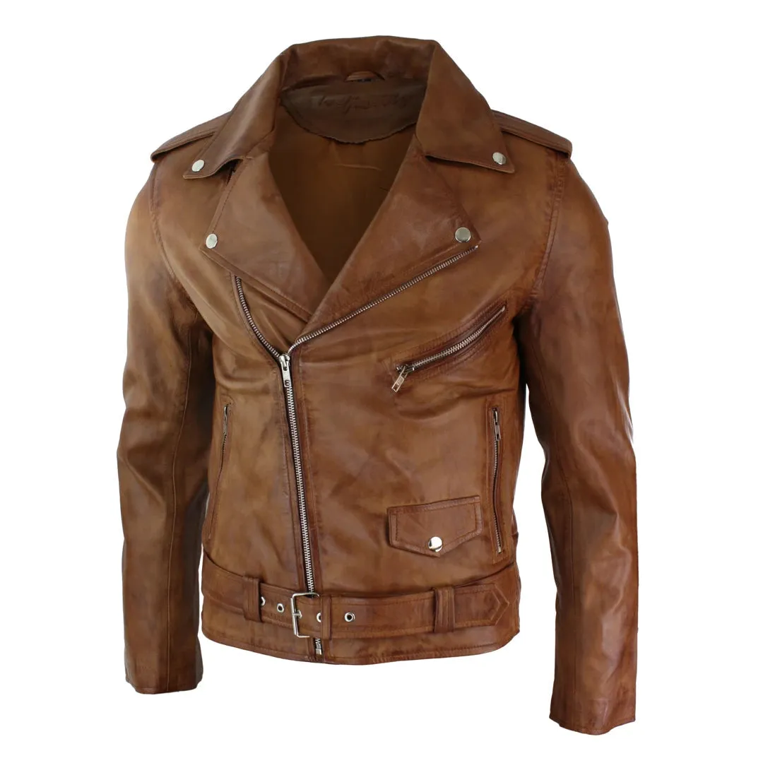 Men's Cross Zip Tan Brown Brando Soft Leather Jacket sold by Tru Clothing product image thumbnail 2