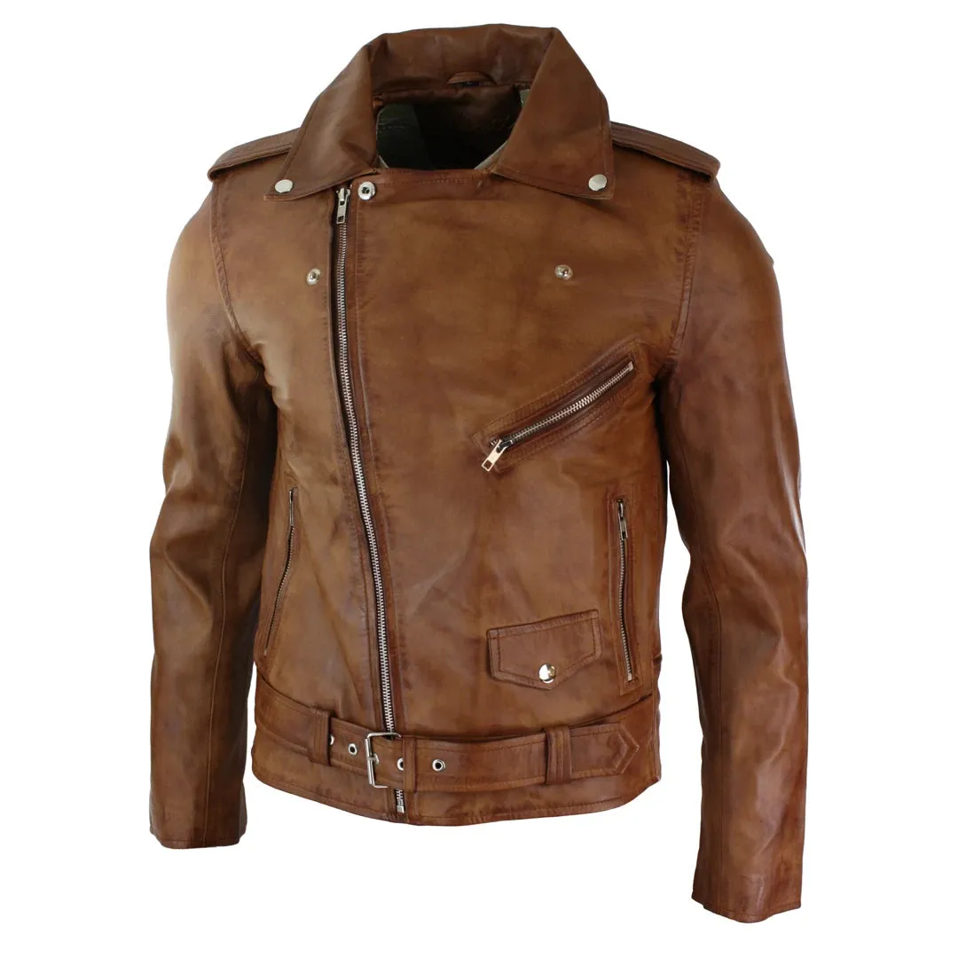 Men's Cross Zip Tan Brown Brando Soft Leather Jacket sold by Tru Clothing product image thumbnail 4