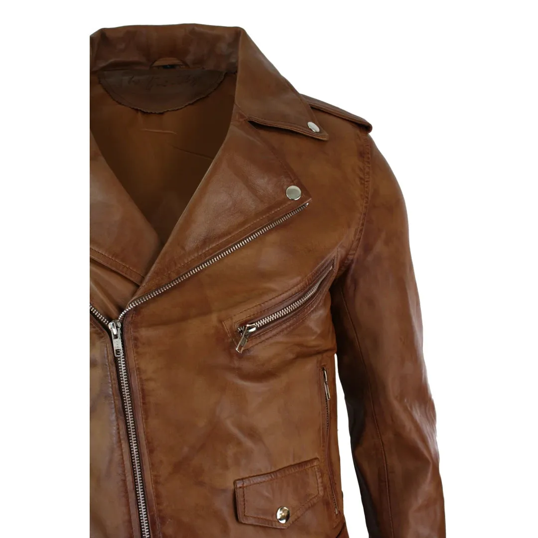 Men's Cross Zip Tan Brown Brando Soft Leather Jacket sold by Tru Clothing product image thumbnail 3