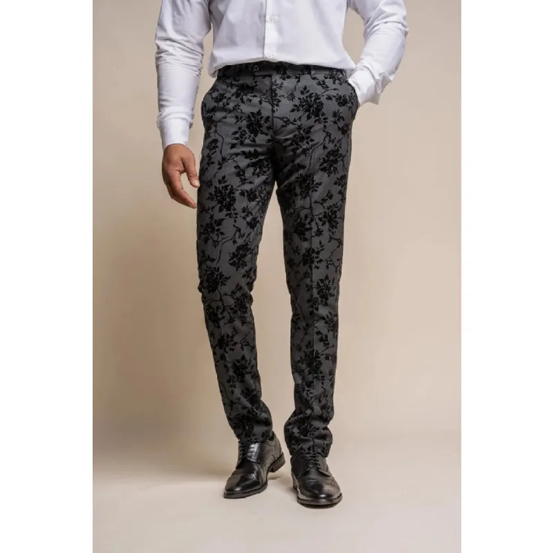Georgi - Men's Black Floral Trousers sold by Tru Clothing