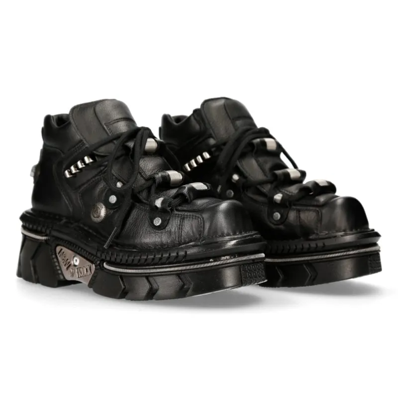 New Rock M-215-S6 Unisex Metallic Black 100% Leather Goth Techno Biker Boots made by Newrock
