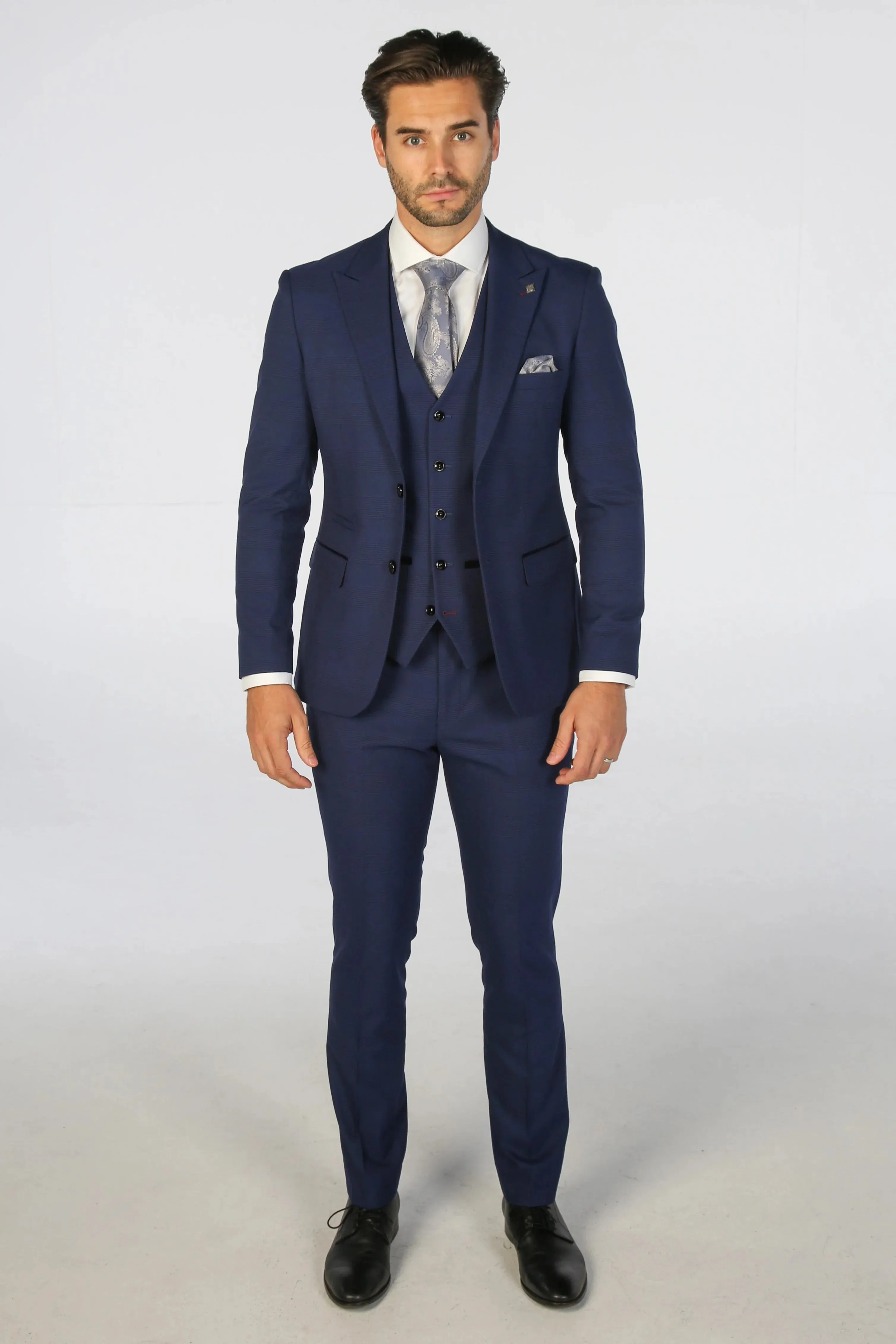 Mark - Men's Navy Blue 3 Piece Checked Tailored Fit Suit sold by Tru Clothing product image thumbnail 2