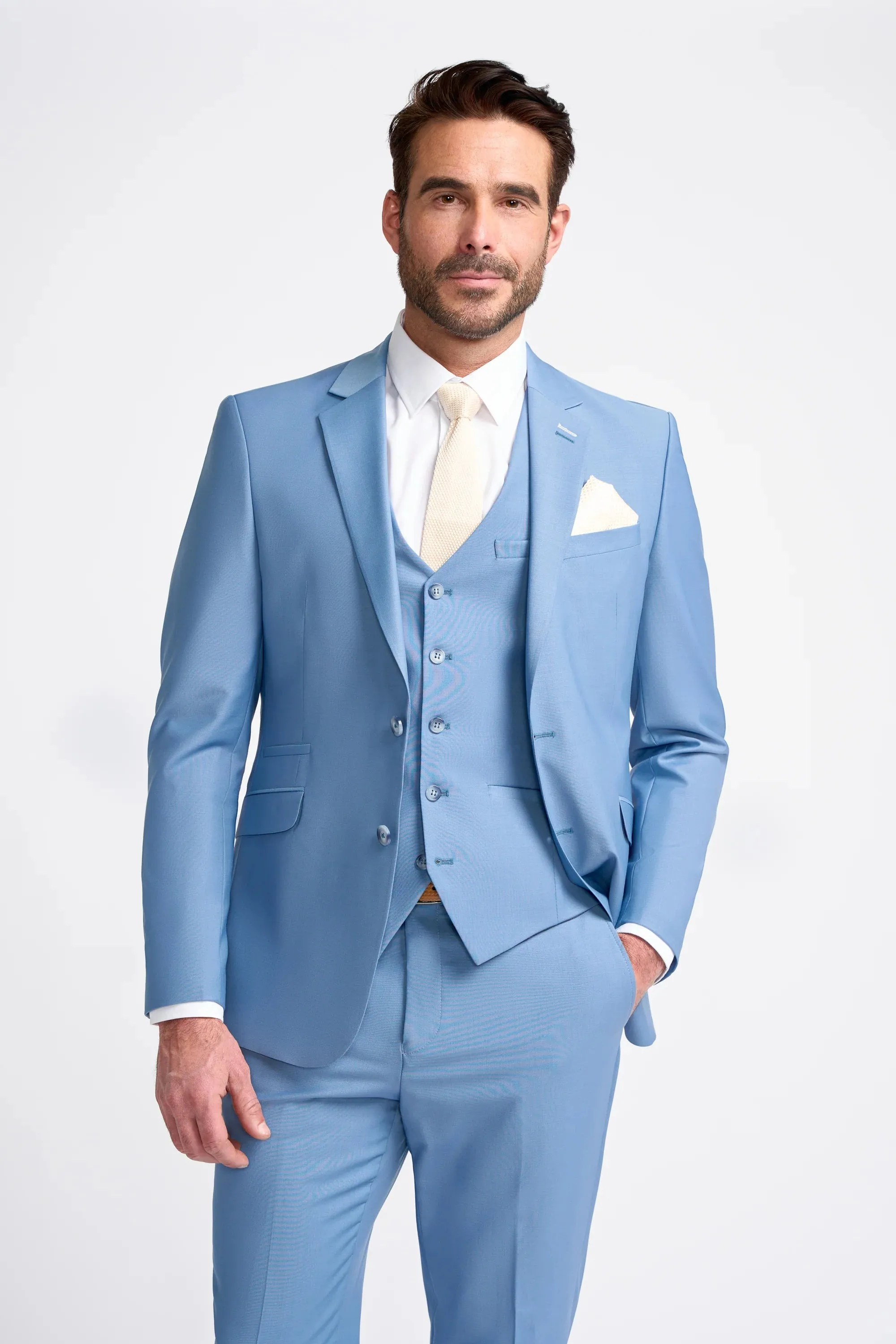 Bond - Men's Sky Blue 3 Piece Tailored Fit Suit sold by Tru Clothing