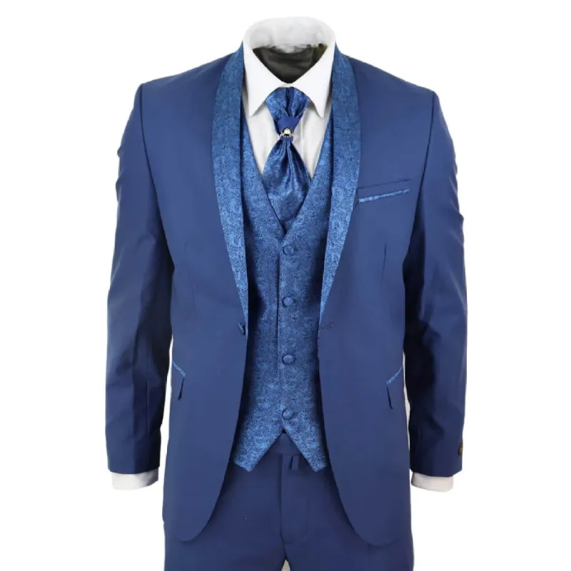 Sal-Yaica - Men's 4 Piece Wedding Suit Groom Shawl Collar Blue Cravat sold by Tru Clothing