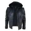 Men's Leather Zip Bomber Jacket Hooded sold by Tru Clothing
