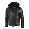 Men's Leather Zip Bomber Jacket Hooded sold by Tru Clothing