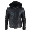 Men's Leather Zip Bomber Jacket Hooded sold by Tru Clothing