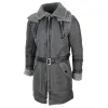 Men's 3/4 Shearling Sheepskin Jacket Grey Long Belt Flying Cockpit sold by Tru Clothing