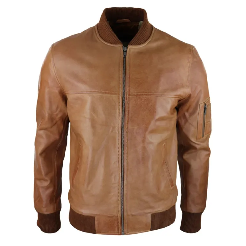 Mens Genuine Leather Bomber Jacket Leather Casual Varsity VIntage Smart Casual sold by Tru Clothing