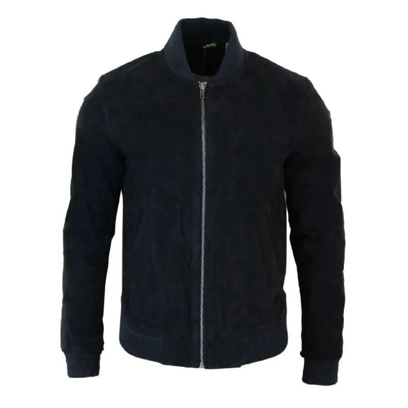 Men's Suede Leather Varsity Bomber College Jacket Classic Camel Black sold by Tru Clothing