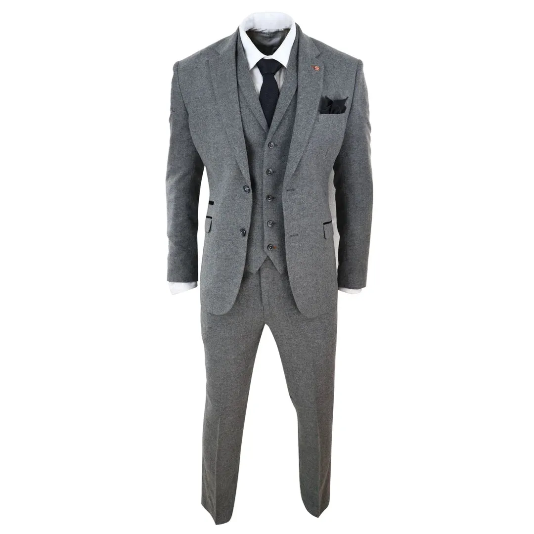 Martez - Men's 3 Piece Wool Suit Herringbone Tweed Dark Grey Formal Classic 1920s Wedding sold by Tru Clothing product image thumbnail 3