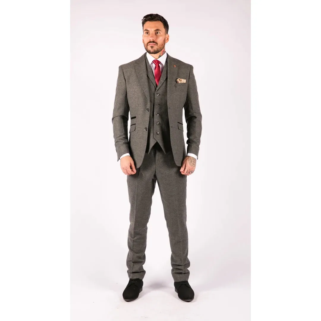 Martez - Men's 3 Piece Wool Suit Herringbone Tweed Dark Grey Formal Classic 1920s Wedding sold by Tru Clothing product image thumbnail 2