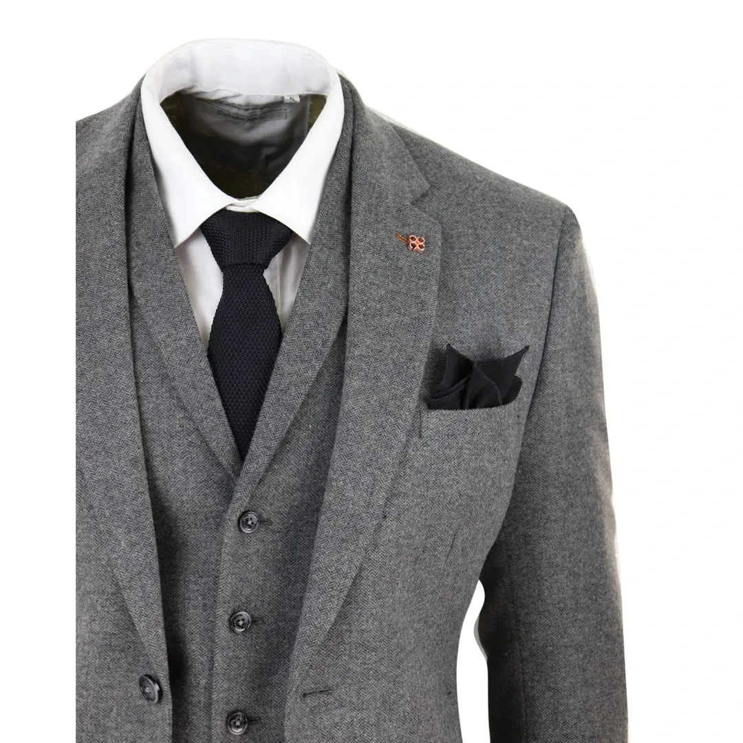 Martez - Men's 3 Piece Wool Suit Herringbone Tweed Dark Grey Formal Classic 1920s Wedding sold by Tru Clothing product image thumbnail 5