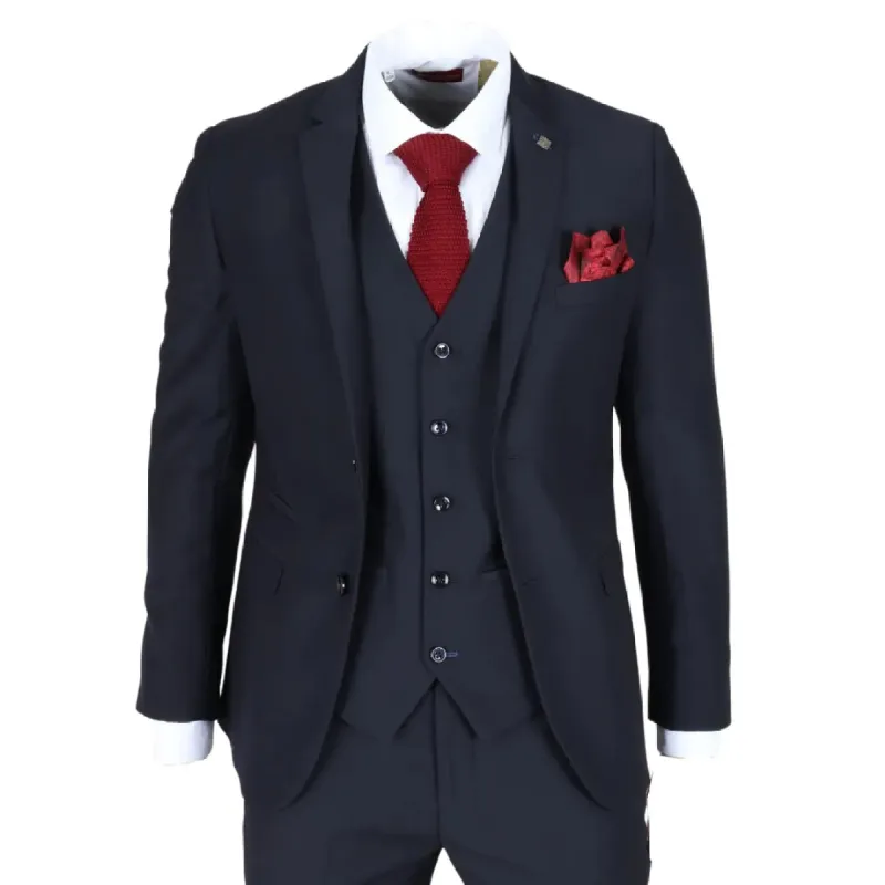 Parker - Men's Navy 3 Piece Tailored Fit Wedding Suit sold by Tru Clothing