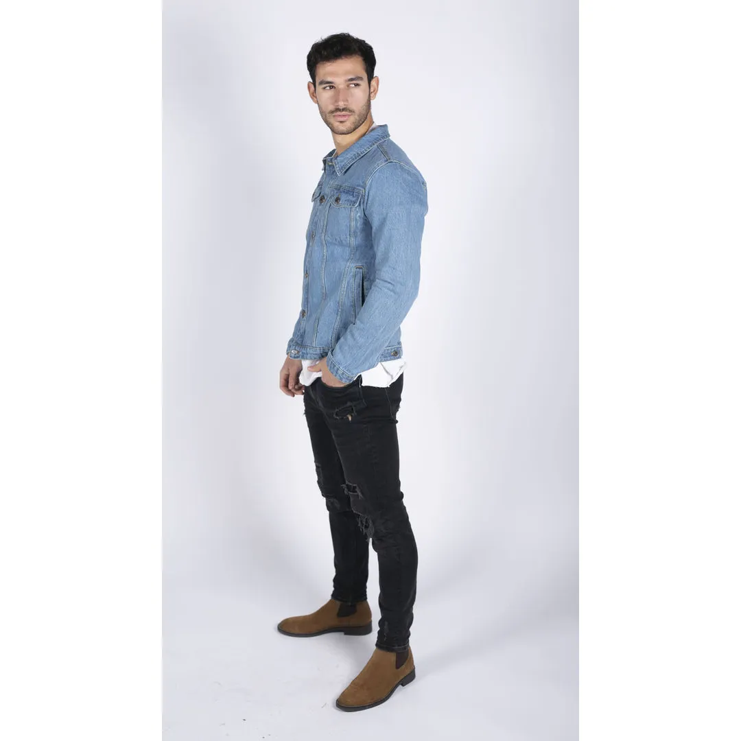 Men's Classic Denim Jacket Jeans Black Stonewash Blue Short 80s Classic sold by Tru Clothing product image thumbnail 5