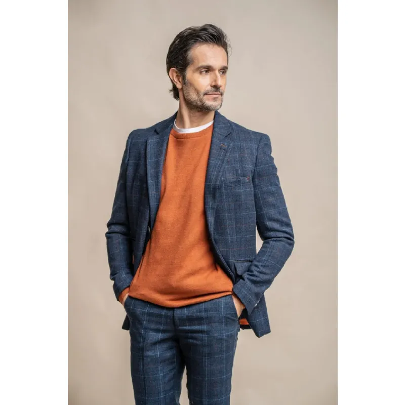 Cody - Men's Navy Blue Check Blazer made by House of Cavani
