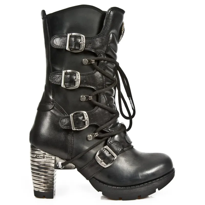 New Rock TR003-S1 womens Platform Heel Metal Rock Punk Laces Mid Boots Goth made by Newrock