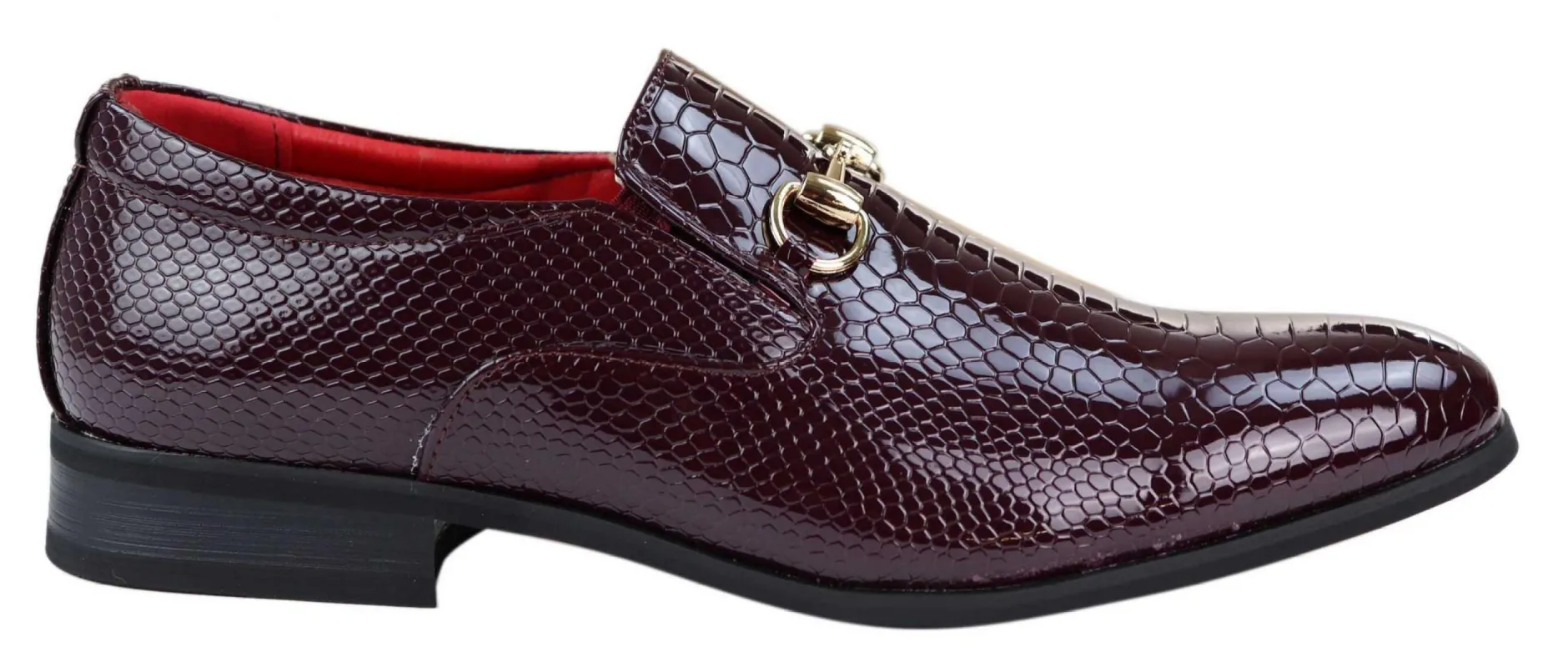 Mens PU Leather Snakeskin Patent Shoes - Wine sold by Tru Clothing