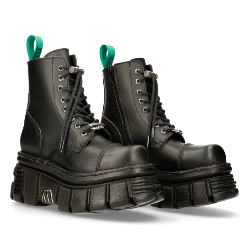 NEW ROCK M-NEWMILI083-VS2 VEGAN BOOTS Combat Black Leather Platform Biker Shoes made by Newrock