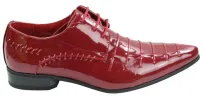 Mens Italian Design Black Red Laced Leather Shiny Patent Shoes Smart Casual sold by Tru Clothing