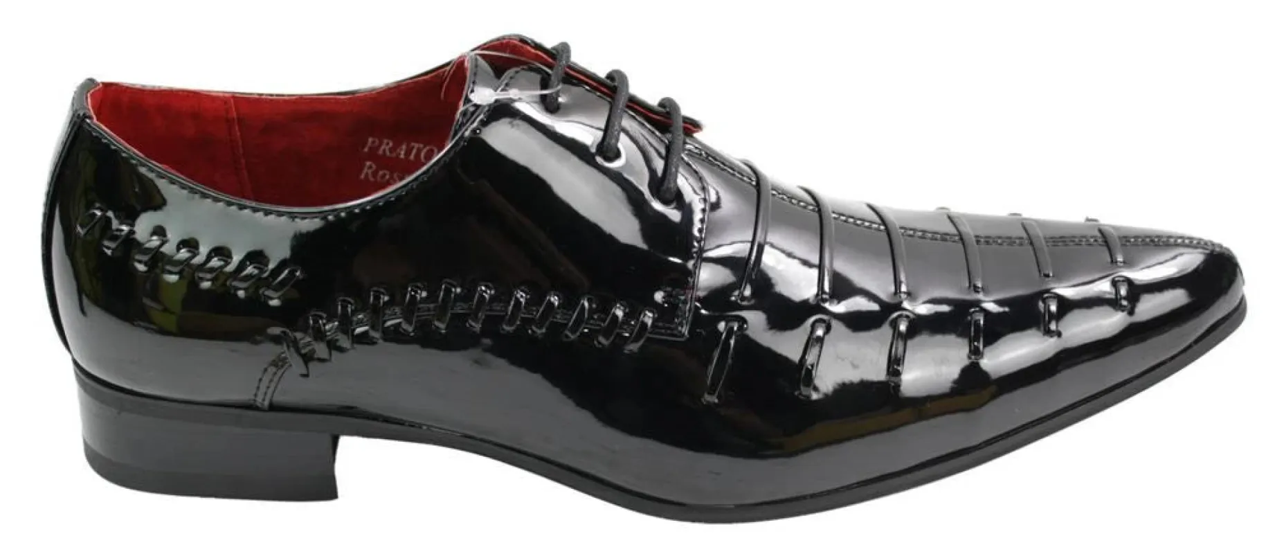 Mens Italian Design Black Red Laced Leather Shiny Patent Shoes Smart Casual sold by Tru Clothing