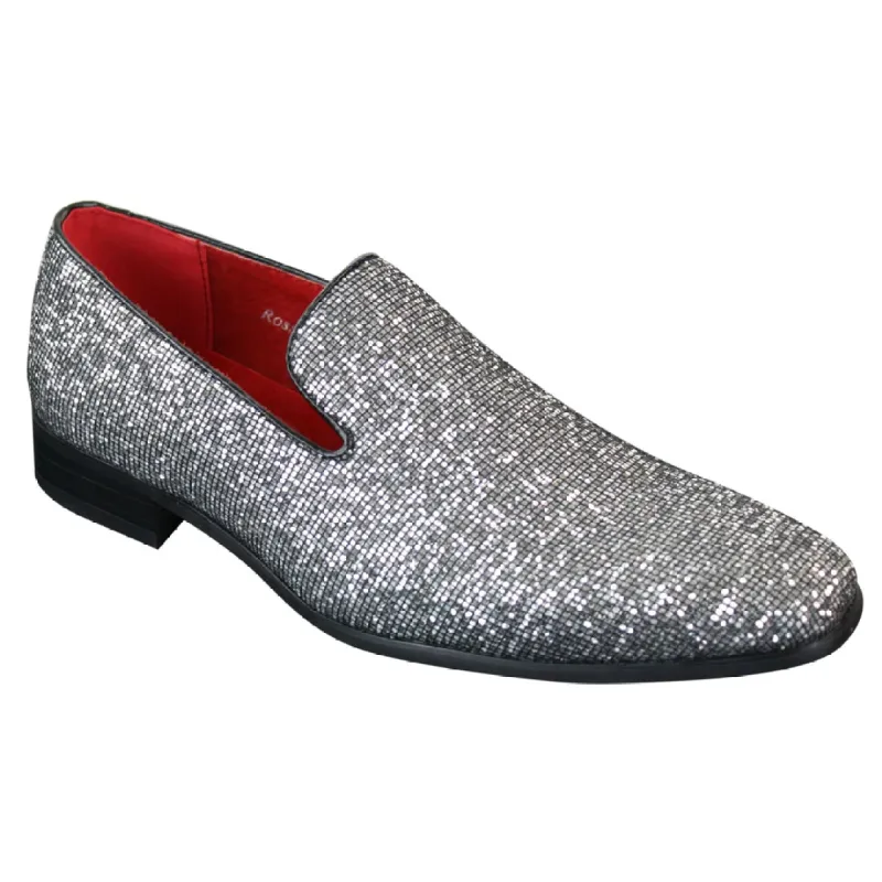 Rossellini Eastend Mens Shiny Silver Slip On Glitter Shoes Party Smart Patent Leather - Silver sold by Tru Clothing