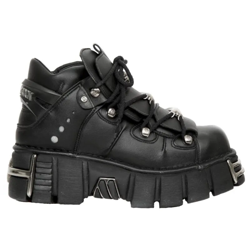 New Rock M-106-VS1 Unisex Metallic Black Vegan Leather Gothic Punk Rock Boots made by Newrock