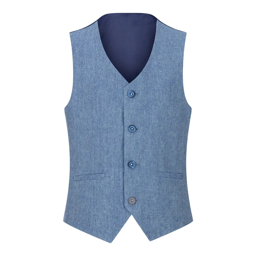 Wells - Boys 3 Piece Wool Suit Light Blue Tweed 1920s Classic 4 Pocket Waistcoat sold by Tru Clothing product image thumbnail 5
