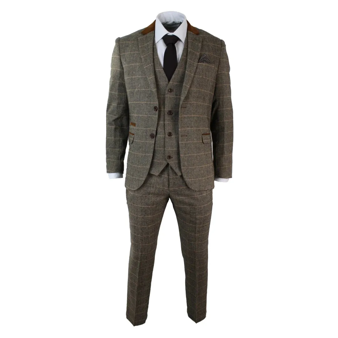 Dx7 - Men's Check Herringbone Tweed Tan Brown 3 Piece Suit Wedding sold by Tru Clothing product image thumbnail 3