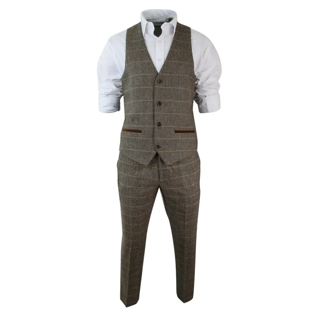 Dx7 - Men's Check Herringbone Tweed Tan Brown 3 Piece Suit Wedding sold by Tru Clothing product image thumbnail 5
