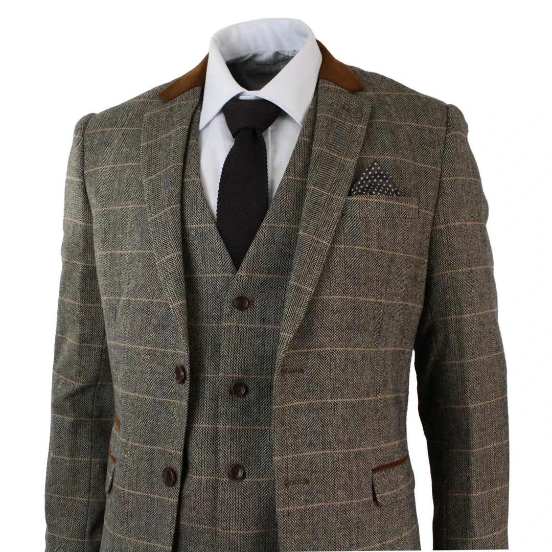 Dx7 - Men's Check Herringbone Tweed Tan Brown 3 Piece Suit Wedding sold by Tru Clothing product image thumbnail 4