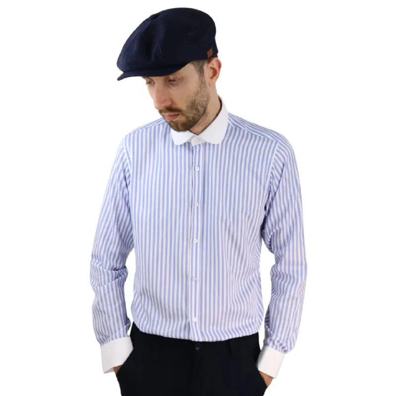 Men's Penny Button Shirt Round Collar Peaky Blinders Stripe Regular Fit sold by Tru Clothing