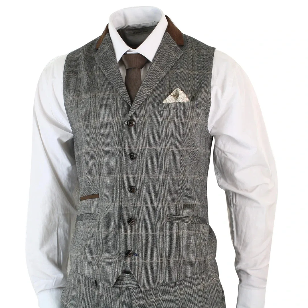 Connall - Men's Check Tweed Wool 3 Piece Tan Brown Beige Suit sold by Tru Clothing product image thumbnail 5