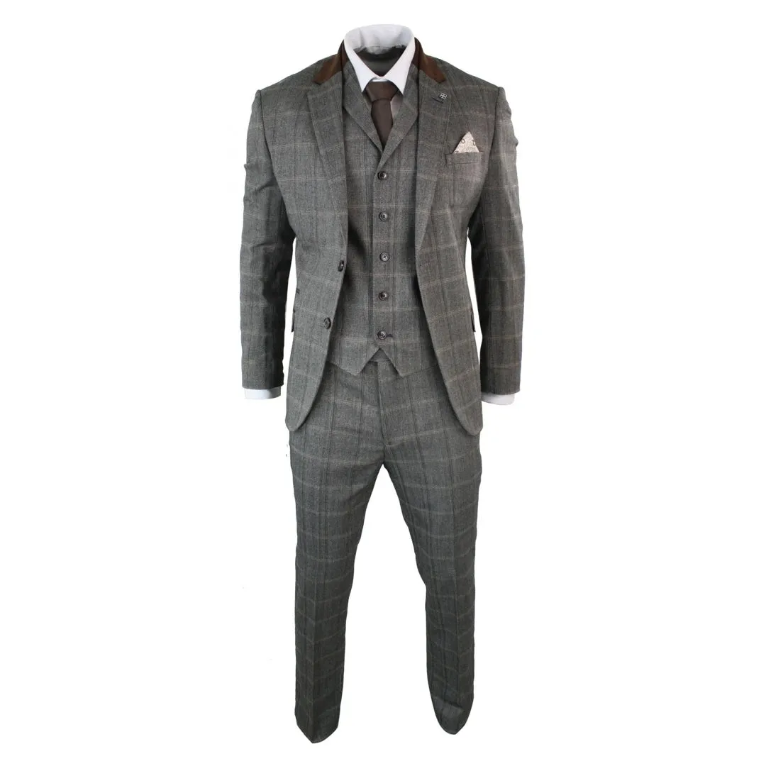 Connall - Men's Check Tweed Wool 3 Piece Tan Brown Beige Suit sold by Tru Clothing product image thumbnail 3