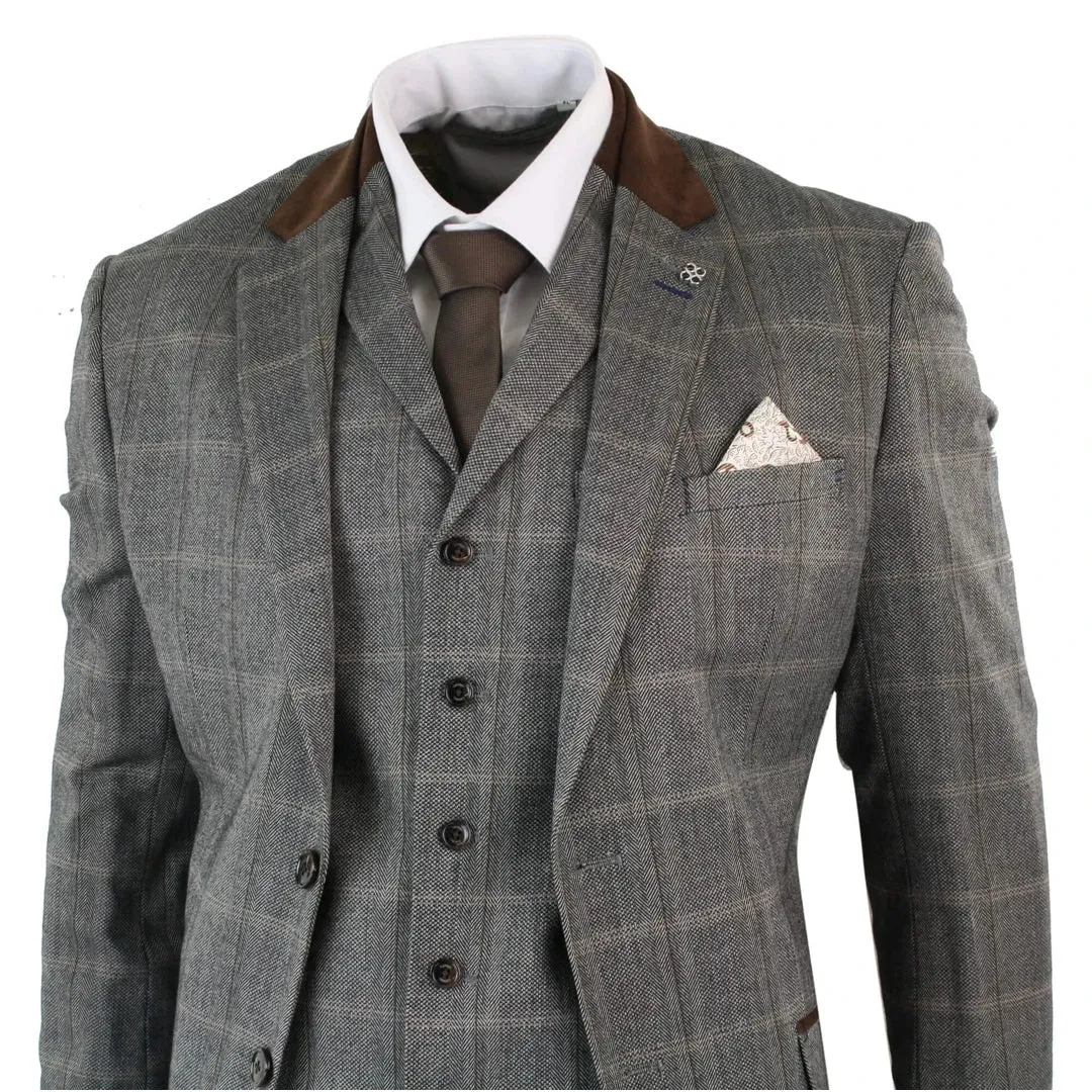 Connall - Men's Check Tweed Wool 3 Piece Tan Brown Beige Suit sold by Tru Clothing product image thumbnail 4
