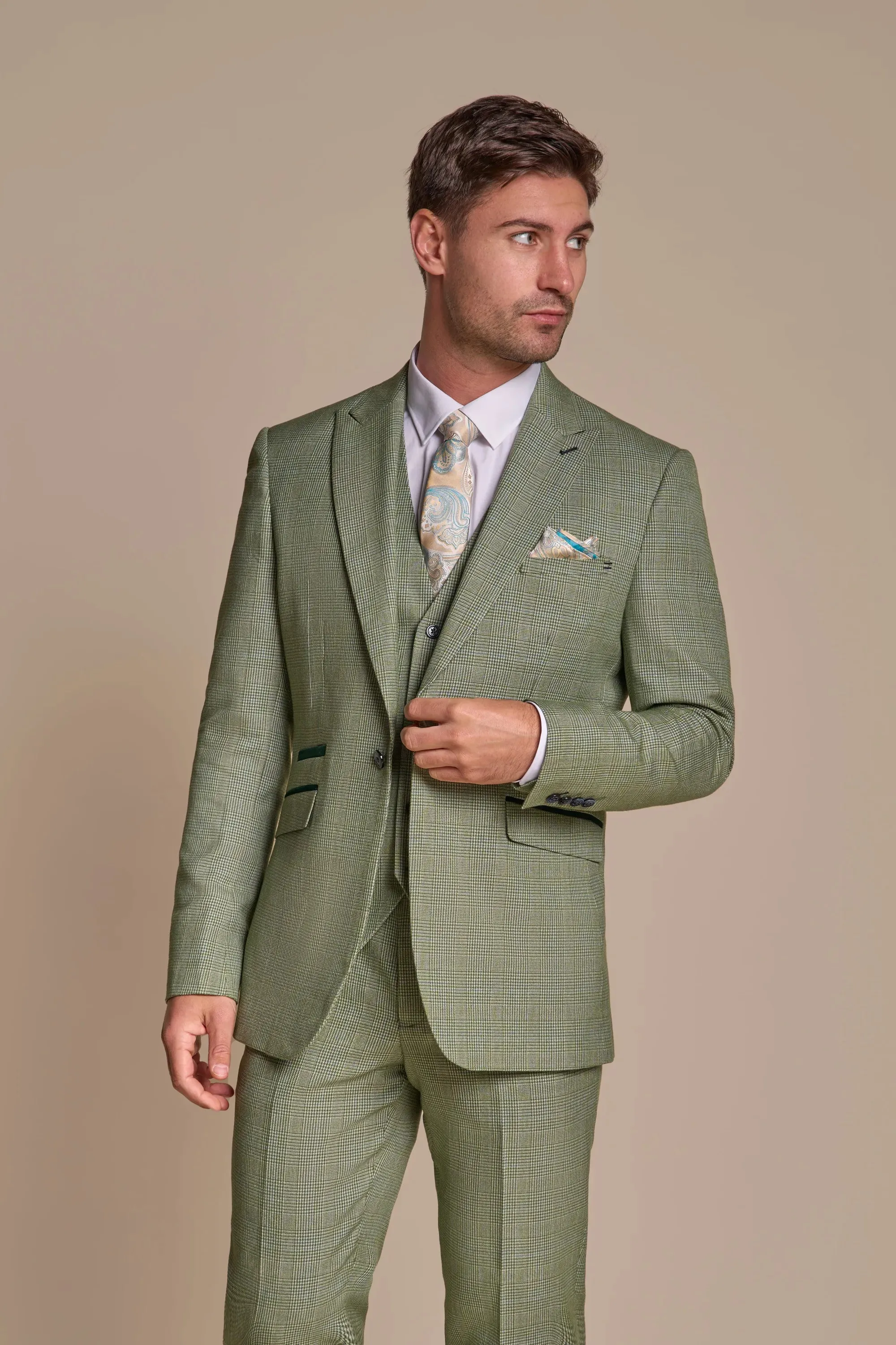 Caridi - Men's Sage Green Checked Tailored Fit Blazer sold by Tru Clothing
