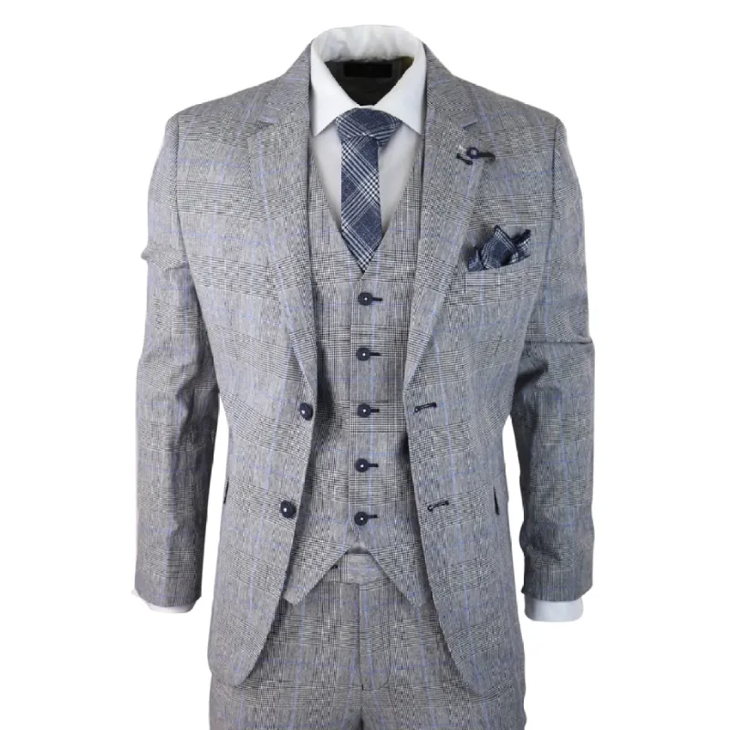Arriga - Men's 3 Piece Summer Grey Check Wedding Suit sold by Tru Clothing