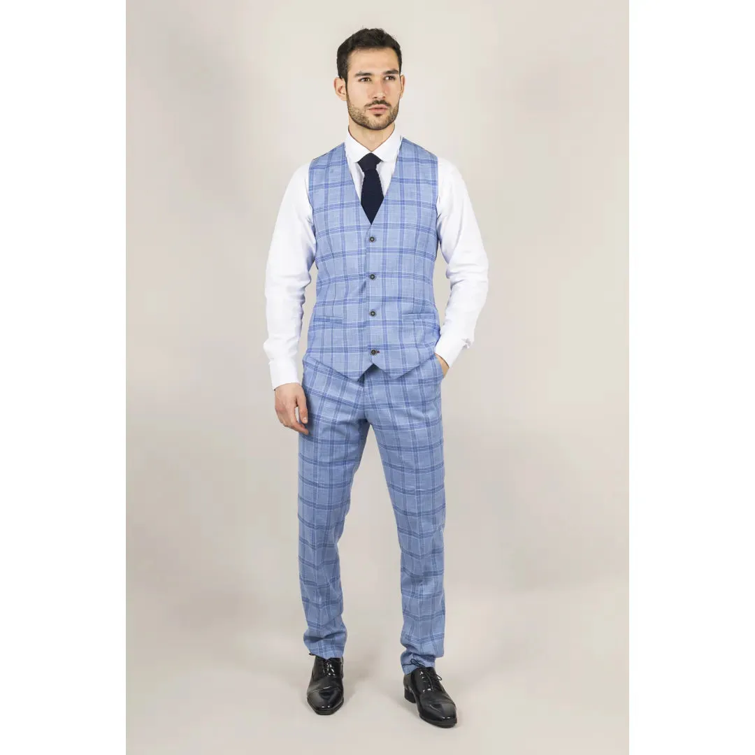 Plowman - Men's 3 Piece Light Blue Checked Suit sold by Tru Clothing product image thumbnail 5